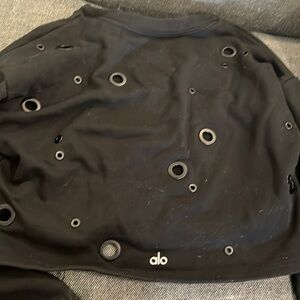 ALO Yoga Black Crop Top with Cut-Out Details